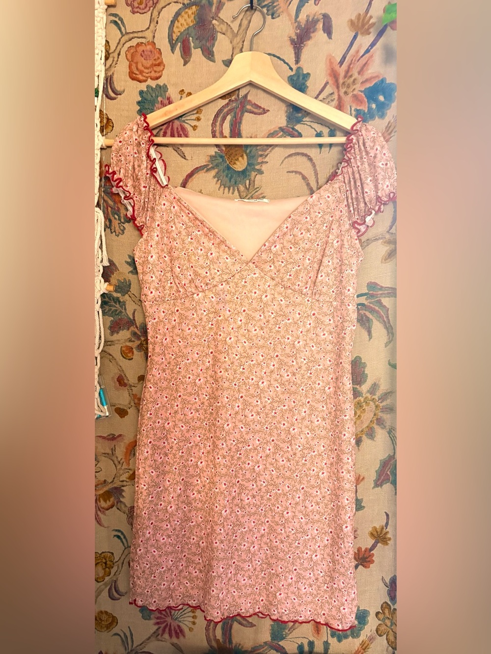 Caution To The Wind Pink Floral Ruffle-Trim Mini Dress
